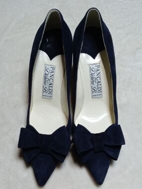 PANCALDI Diane B Caitlin Navy Suede Pointed Toe Bow Heels Size 39